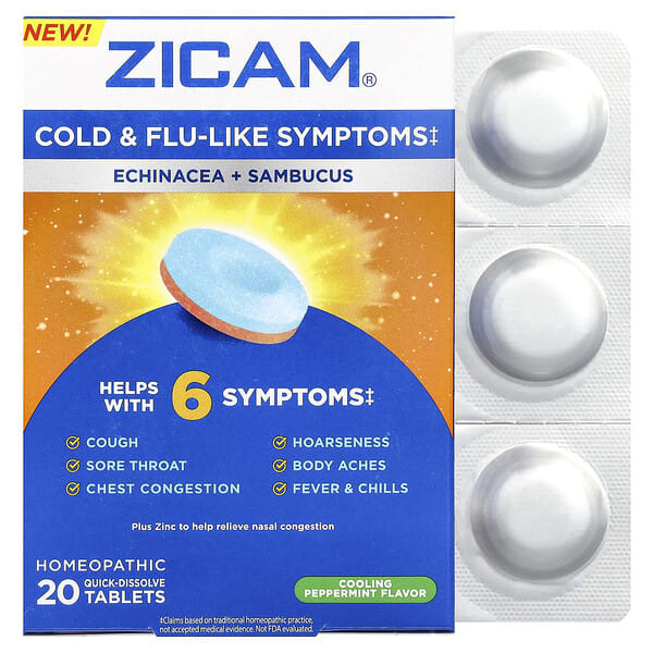 zim50973_v_38.jpg Echinacea + Sambucus, охлаждающая перечная мята, 20 быстрорастворимых таблеток — Zicam