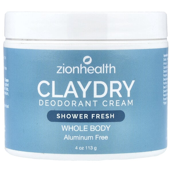zio10604_v_30.jpg ClayDry, крем-дезодорант, свежесть для душа, 113 г (4 унции) — Zion Health
