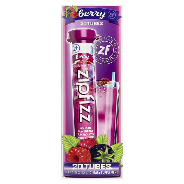 zip00023_v_49.jpg смесь для приготовления напитка, с ягодным вкусом, 20 тюбиков по 11 г (0,39 унции) — Zipfizz
