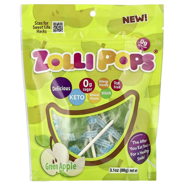 zlp00310_v_8.jpg The Clean Teeth, леденцы, со вкусом зеленого яблока, 88 г (3,1 унции) — Zollipops