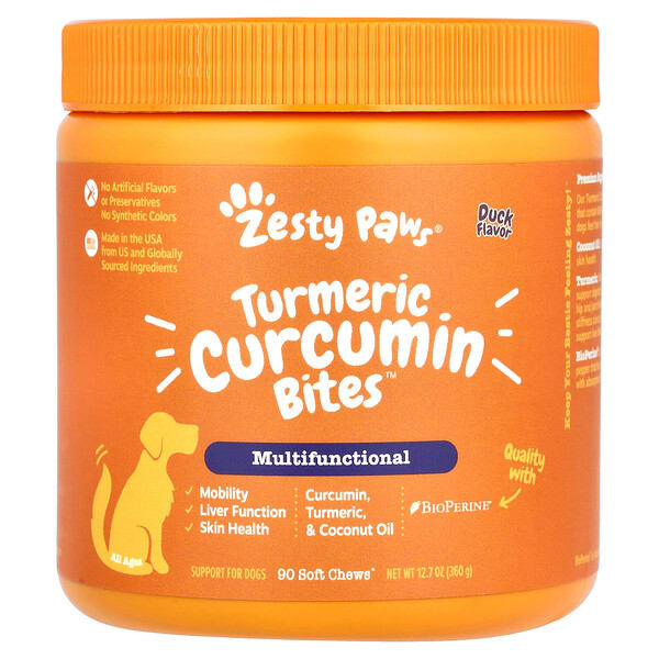 ztp00710_v_85.jpg Куркума, куркумин для собак, для всех возрастов, утиный вкус, 90 жевательных таблеток — Zesty Paws