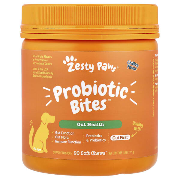ztp00875_v_24.jpg Probiotic Bites™, для собак всех возрастов, со вкусом курицы, 90 жевательных таблеток, 315 г (11,1 унции) — Zesty Paws
