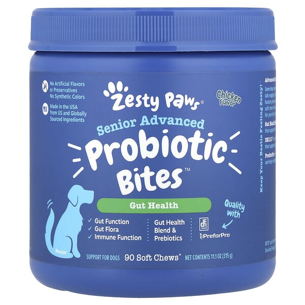 ztp59000_v_56.jpg Senior Advanced Probiotic Bites™, для собак, для пожилых людей, курица, 90 жевательных таблеток, 315 г (11,1 унции) — Zesty Paws