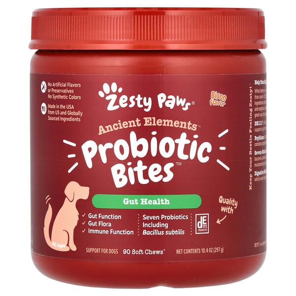 ztp59037_v_8.jpg Ancient Elements, Probiotic Bites, для собак, для всех возрастов, зубры, 90 жевательных таблеток, 297 г (10,4 унции) — Zesty Paws