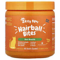 Hairball Bites™, шарики для волос, для кошек всех возрастов, со вкусом бекона, 60 жевательных таблеток, 78 г (2,7 унции) — Zesty Paws