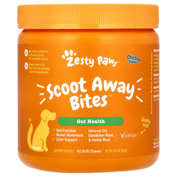 ztp59137_v_8.jpg Scoot Away Bites, для собак, для всех возрастов, с курицей, 90 жевательных таблеток, 360 г (12,7 унции) — Zesty Paws