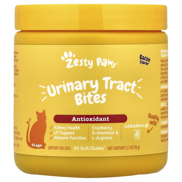 ztp59380_v_32.jpg Urinary Tract Bites, For Cats, All Ages, Bacon, 60 Soft Chews, 2.7 oz (78 g) — Zesty Paws