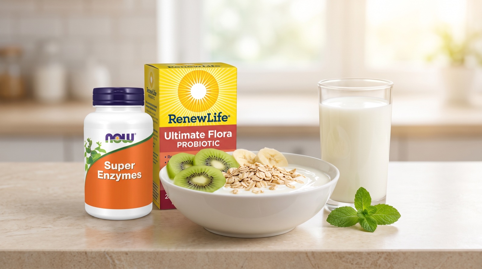 Для пищеварения: ферменты NOW Super Enzymes и пробиотик Renew Life