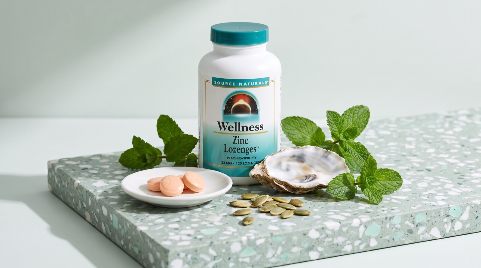 Цинковые пастилки Source Naturals с устричной раковиной, семечками и мятой