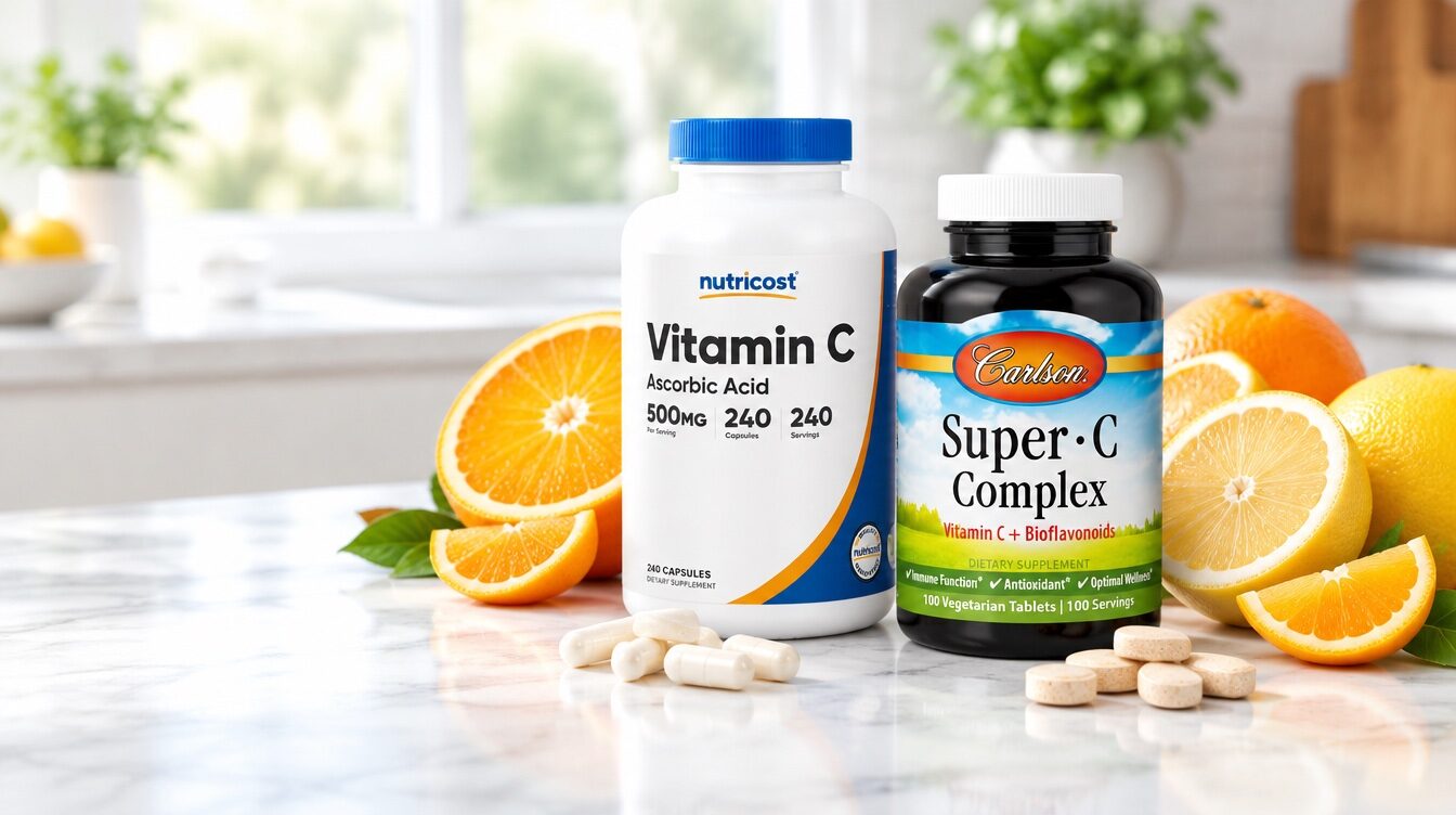 Витамин C Nutricost и Super C Complex Carlson с цитрусами